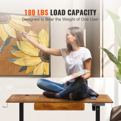 Bostome electric standing desk with a drawer, 47.2" x 23.6" desktop and height adjustment features.