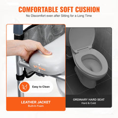 Bostome raised toilet seat with adjustable height and padded aluminum frame for comfort and support.