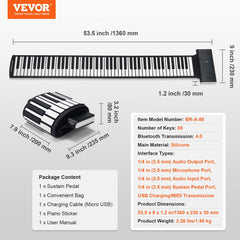 Portable Bostome 88-key roll up piano with silicone keys and built-in rechargeable battery.
