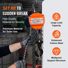 Bostome 2 ton hand chain hoist with 10 ft lift and G80 galvanized steel chain for heavy loads.