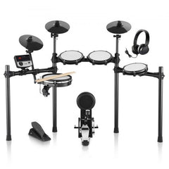 Bostome MD200E-P electronic drum set with three toms, snare, kick, and cymbals for beginners.