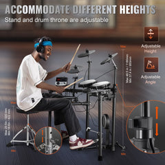 Bostome Electronic Drum Set with mesh heads, 480 sounds, and complete kit for beginners and adults.
