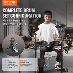 Bostome electric drum kit with mesh heads, cymbals, pedals, headphones, and adjustable stand.