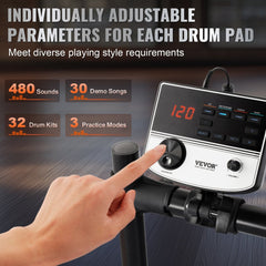 Bostome Electronic Drum Set with mesh heads, 480 sounds, and adjustable stand for comfort.