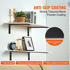 Matte black steel shelf brackets measuring 16x6 inches, designed for heavy-duty support.