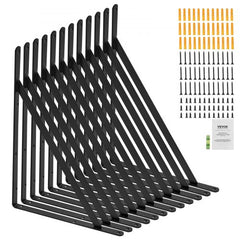 Matte black steel shelf brackets, 18x12 inches, in a 12-pack with durable construction.