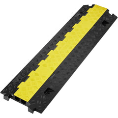 Black and yellow 2-channel TPU cable protector ramp with modular design.