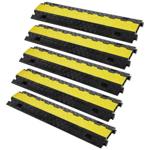 5-pack of yellow and black 2-channel TPU cable protector ramps, load-rated for 22,000 lbs.