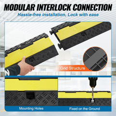 Five rubber cable protector ramps with dual channels and yellow accents for visibility.