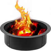 Heavy duty 36-inch steel fire pit ring with thick construction for durability and easy assembly.