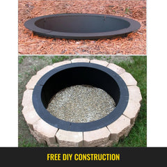 36-inch heavy duty steel fire pit ring with thickened construction and four-piece assembly kit.
