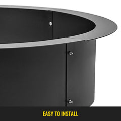 Heavy duty 36-inch steel fire pit ring with four-piece assembly for easy setup and durability.