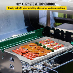 Stainless steel flat top griddle with a 32"x17" cooking surface and built-in grease trough.