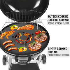 Bostome 40" carbon steel BBQ griddle grate with dual-way design and three egg rings.