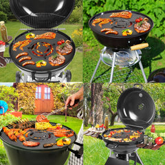 Bostome 40" carbon steel BBQ griddle grate with dual-way design and three egg rings included.