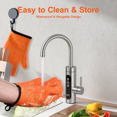 Bostome silicone BBQ grill gloves in orange with cotton lining for heat resistance and grip.