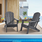 Gray folding Adirondack chairs set of 2 made from all-weather HDPE plastic.