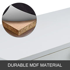 White wall-mounted styling station with locking drawer and three hair dryer holders.