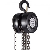 Black 1-ton chain hoist with 10ft lift chain and hook.