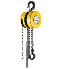 Manual chain hoist with a 2200 lbs capacity and 20ft lift height in yellow color.