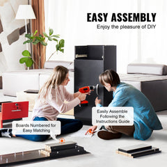 Bostome wall-mounted salon workstation in black and red with lockable drawers and tool sleeves.