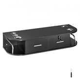 Matte black wall-mounted salon workstation with 5 tool holders and lockable drawer.