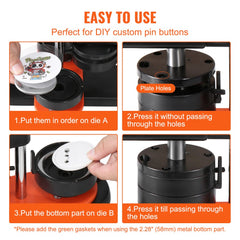 Bostome 58mm button maker machine kit with ergonomic handle and 100 crafting parts included.