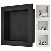 Black 16"x16" recessed shower niche with a single shelf and tile-ready surface.