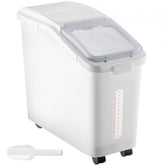 White 11.4-gallon ingredient storage bin on wheels with a transparent panel and airtight lid.