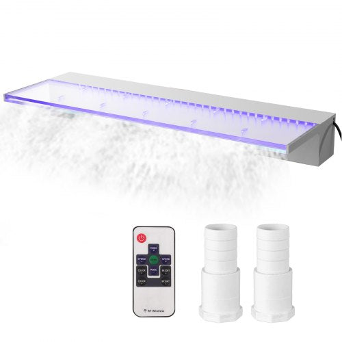 Bostome Acrylic pool fountain spillway with 17-color LED, remote, and two white connectors.