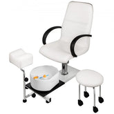 Adjustable hydraulic spa pedicure unit with bubble massage footbath and technician stool.