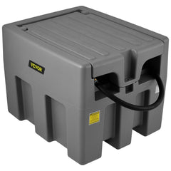 Gray 58-gallon portable diesel tank with 12V pump and hose.