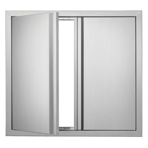 Stainless steel double BBQ access door with flush mount and hidden handles, 26"x24" size.