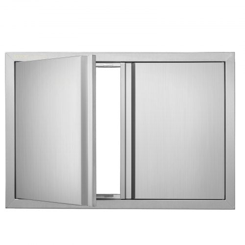 Stainless steel double BBQ access door with reversible doors and magnetic closures for outdoor kitchens.