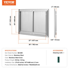 Stainless steel double BBQ access door with flush mount design and recessed handles.