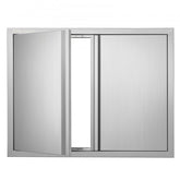 Stainless steel double access door for BBQ island, featuring hidden handles and seamless frame.