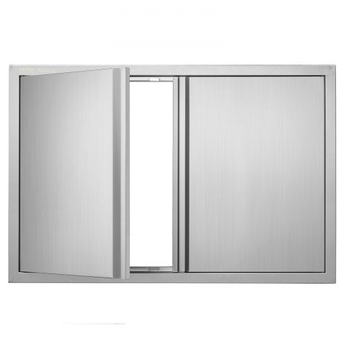 Stainless steel double BBQ access door, 36x24 inches, with open left panel.