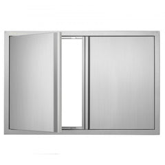 Stainless steel double BBQ access door, 36x24 inches, with open left panel.