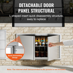 Stainless steel double BBQ access door with a sleek design and reversible door for easy access.
