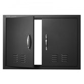 Matte black 30x21 inch double BBQ access door with open left panel and vents.