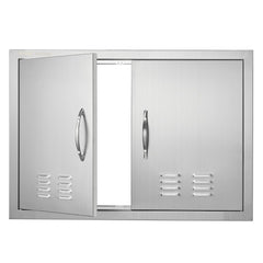 Stainless steel double BBQ access door 30x21 inches with vented panels and handles