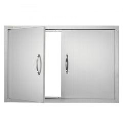 Stainless steel double BBQ access door measuring 35"x24" for outdoor kitchen use.