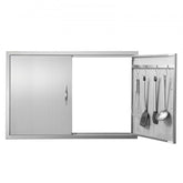 Stainless steel double BBQ access door measuring 39"x26" with reversible doors and ergonomic handles.