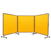Bostome 6x6 ft 3-panel welding screen in yellow, made of flame-resistant vinyl.