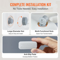 Complete installation kit with large-diameter nut, multi-functional nuts, and anti-slip pads for easy no-tool assembly.