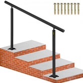 Black aluminum handrail kit with adjustable height and angle for outdoor stair safety.