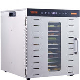 Bostome 1000W food dehydrator with 10 stainless steel trays and digital timer controls.