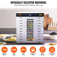 Bostome 1000W food dehydrator with 10 stainless steel trays and digital timer.