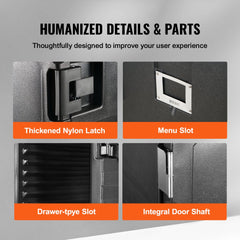 Black insulated food pan carrier with front loading door and ergonomic handles for easy transport.