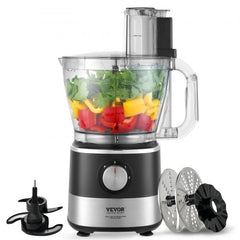Black 14-cup food processor with stainless steel blades and a wide feed chute for meal prep.